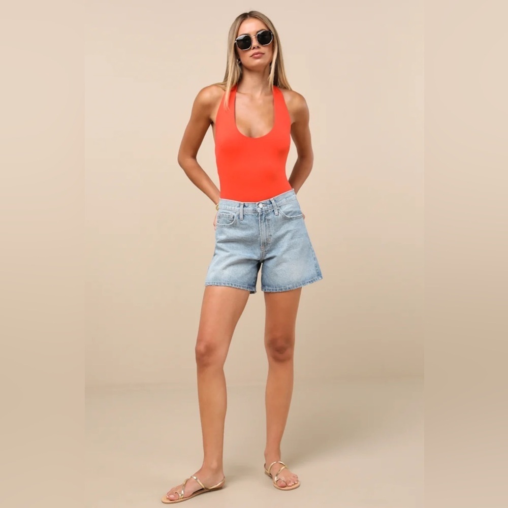 Lulus Boldly Blooming Bright Orange Halter Bodysuit - Picture 3 of 9